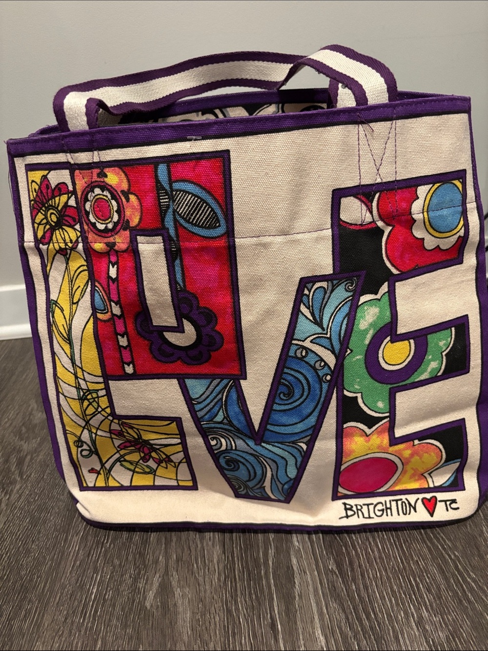 Brighton Canvas LOVE Tote in Purple with Multicolor Graphic